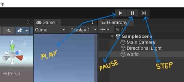 play pause and step tabs in unity