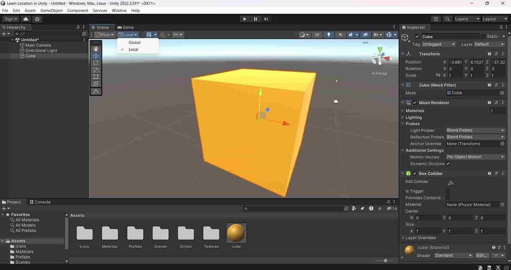 unity scene with game object